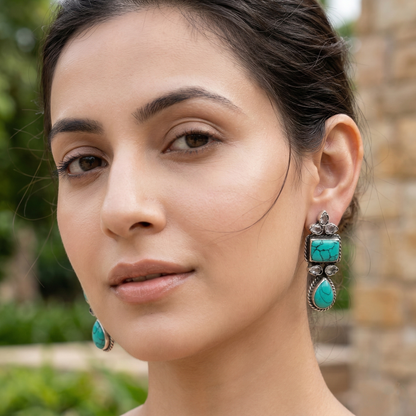 Sangeeta Boochra Ethnic Turquoise Stone Statement Earrings