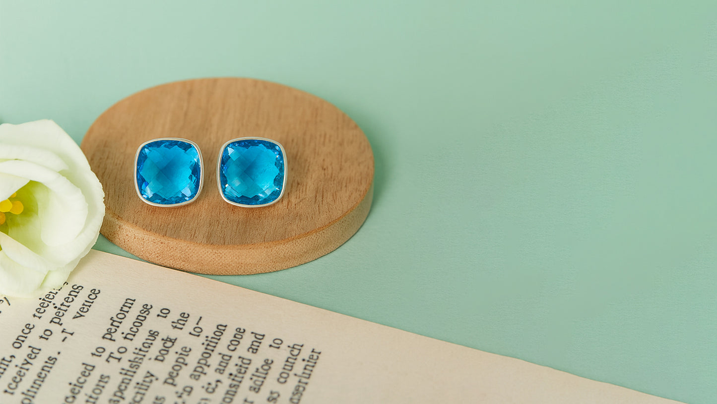 Sangeeta Boochra Ocean Blue Silver Stud Earrings