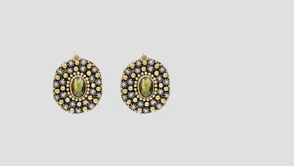 Sangeeta Boochra Designer Dual-Tone Silver Earrings with Labradorite Accent