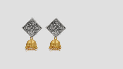 Dual Tone Silver Jhumka Earrings by Sangeeta Boochra