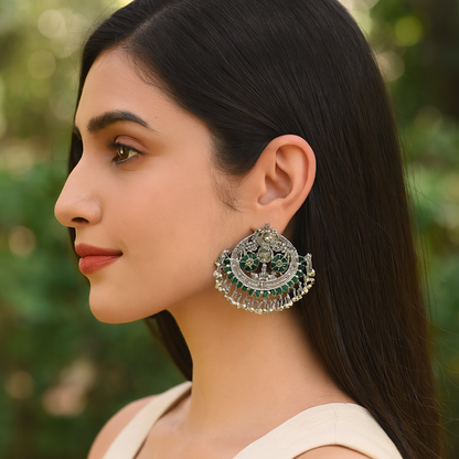 Sangeeta Boochra Handcrafted Silver Floral Chandbali