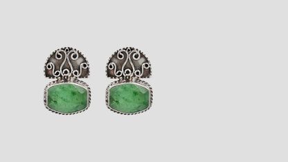 Sangeeta Boochra Artisan Sterling Silver Green Quartz Earrings
