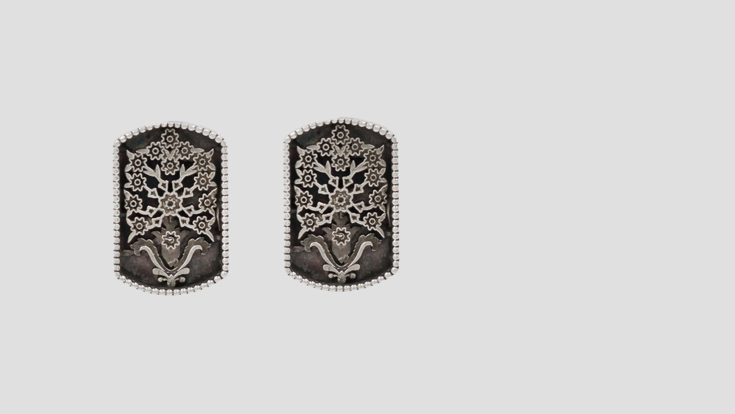 Sangeeta Boochra Handcrafted Oxidised Silver Floral Statement Stud Earrings