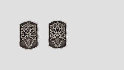 Sangeeta Boochra Handcrafted Oxidised Silver Floral Statement Stud Earrings