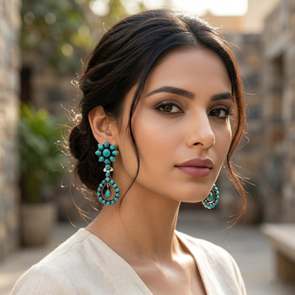 Sangeeta Boochra Bohemian Turquoise Stone Silver Earrings