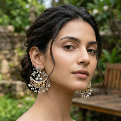 Sangeeta Boochra Handcrafted Dual Tone Statement Chandbali Earrings