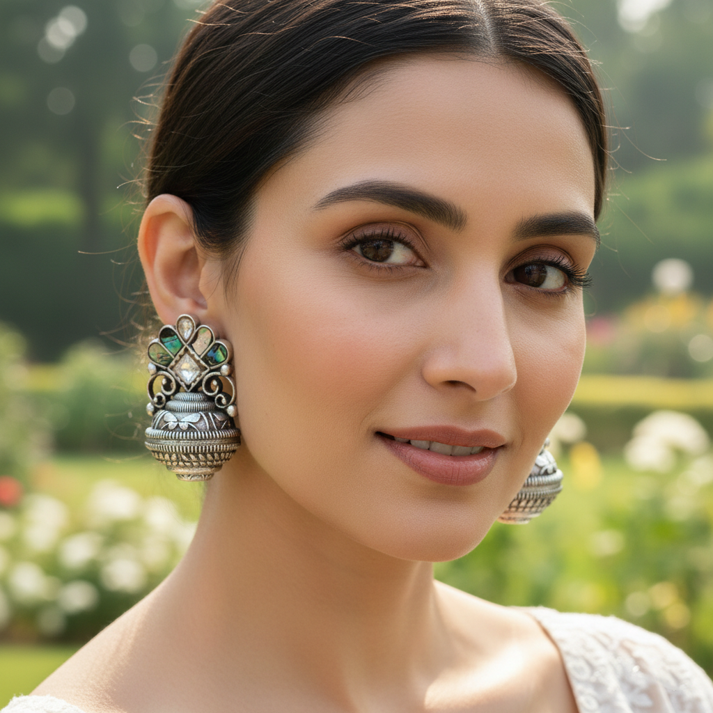 Sangeeta Boochra Multicolor Kundan Oxidised Silver Earrings