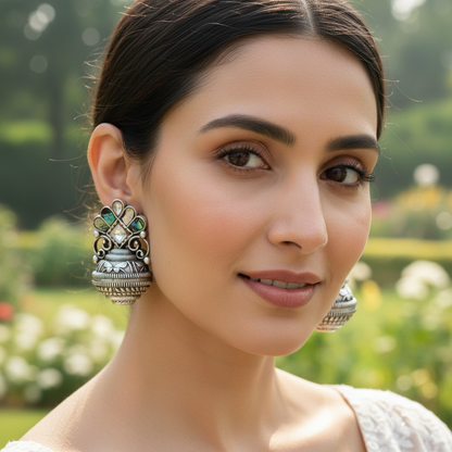 Sangeeta Boochra Multicolor Kundan Oxidised Silver Earrings