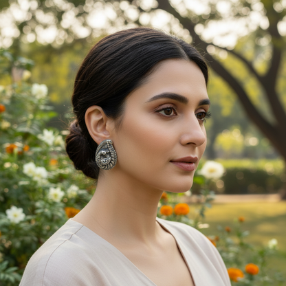 Sangeeta Boochra Handcrafted Silver Peacock Motif Stud