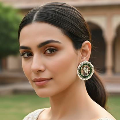 Sangeeta Boochra Signature Green Kundan Silver Stud Earrings