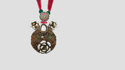 Sangeeta Boochra Statement Silver Pendant Necklace with Red Beads & Artistic Detailing