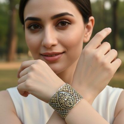 Sangeeta Boochra Heritage Dual-Tone Silver Statement Bangle