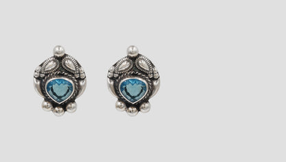 Heritage Sky Blue Heart Stone Oxidised Silver Studs | Sangeeta Boochra