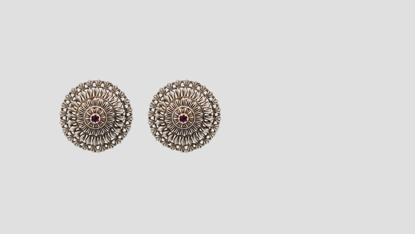 Sangeeta Boochra Heritage Silver Round Floral Stud Earrings