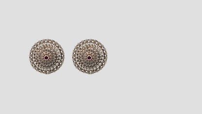 Sangeeta Boochra Heritage Silver Round Floral Stud Earrings