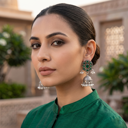 Sangeeta Boochra Handcrafted Kundan & Pearl Silver Earrings