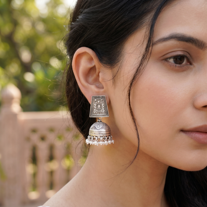 Sangeeta Boochra Handcrafted Oxidised Silver Statement Jhumka