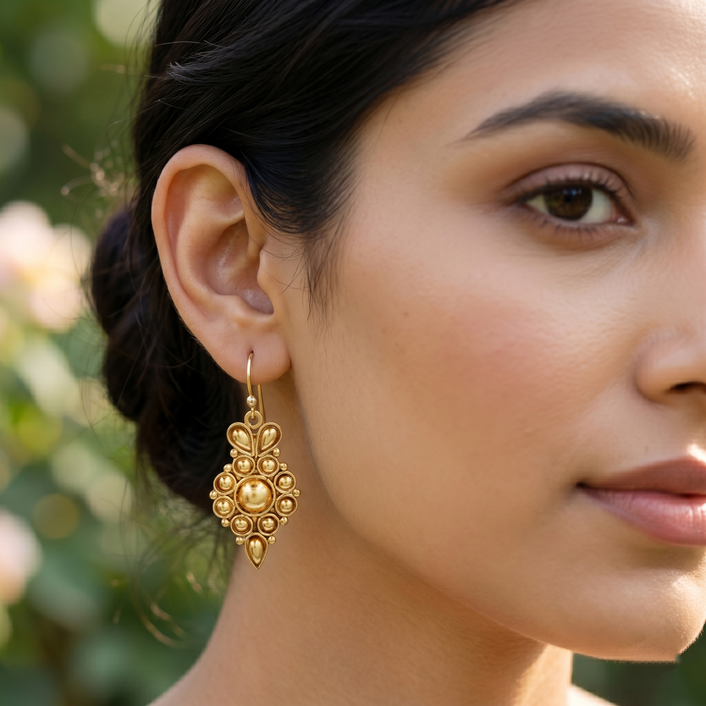 Sangeeta Boochra Handcrafted Gold Plated Silver Floral Motif Statement Earrings