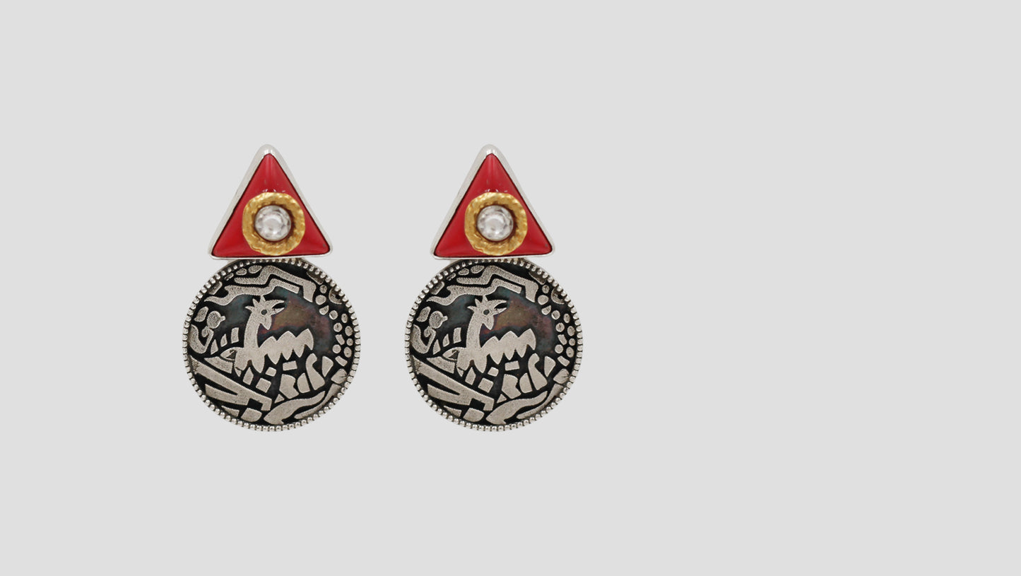 Sangeeta Boochra Handcrafted Oxidised Silver Tribal Disc Earrings
