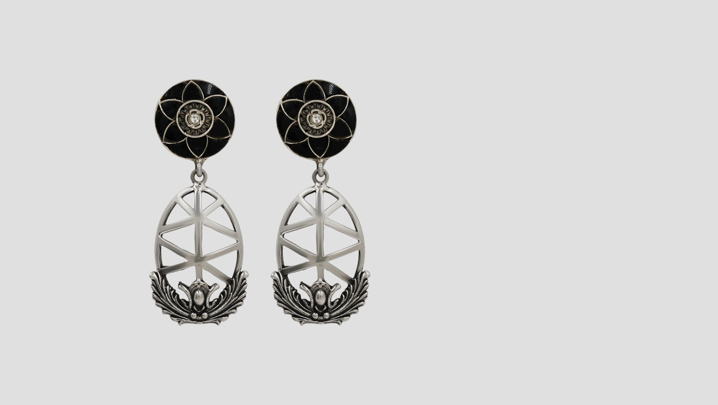 Sangeeta Boochra Handcrafted Black Stone Silver Danglers