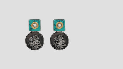 Sangeeta Boochra Turquoise Stone Oxidized Sterling Silver Earrings