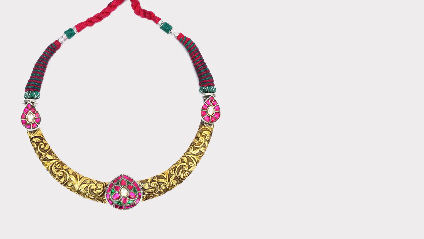 Handmade Silver Necklace with Gold Finish