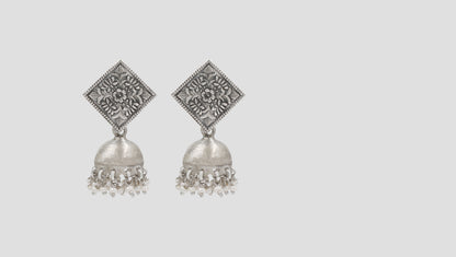Sangeeta Boochra Handcrafted Oxidised Silver Drop Jhumkas