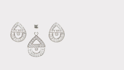 Minimalist Luxury Cubic Zirconia Silver Pendant and Earring Combo