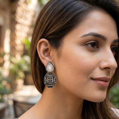 Sangeeta Boochra Ethnic Statement Silver Earrings