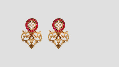 Sangeeta Boochra Gold Plated 925 Silver Red & White Kundan Statement Earrings