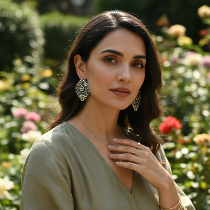 Sangeeta Boochra Classic Ethnic Floral Silver Earrings