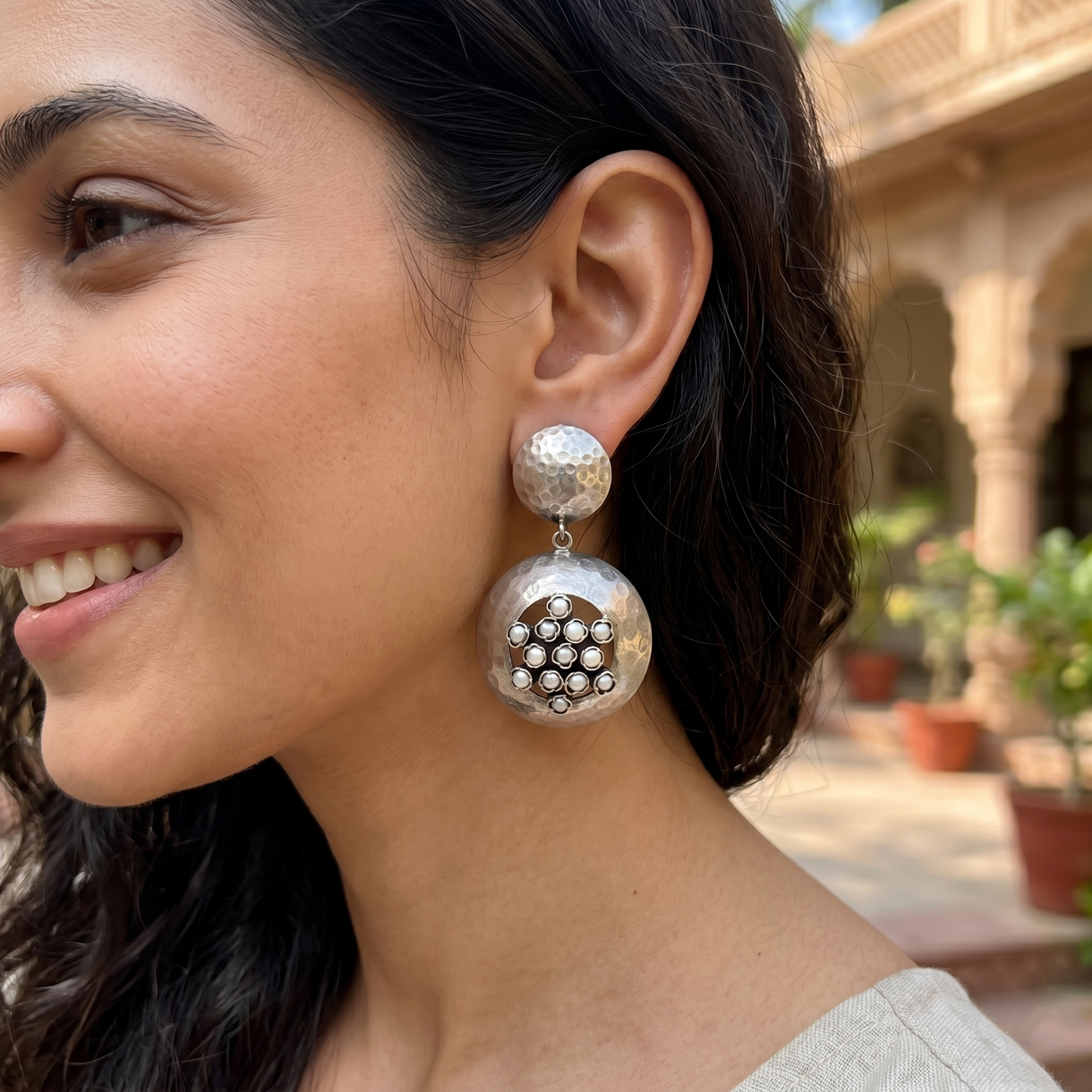 Sangeeta Boochra Heritage Pearl Inlay Oxidised Silver Earrings