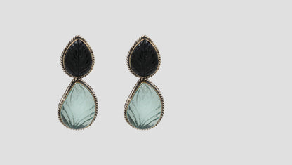 Sangeeta Boochra Handcrafted Silver Earrings with Black & Aqua Stones