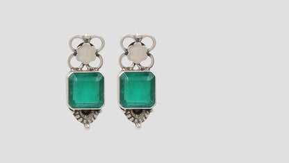 Sangeeta Boochra Handcrafted Silver Stud Earrings with Green Stone