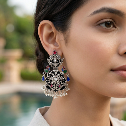 Sangeeta Boochra Handcrafted Kundan & Pearl Drop Statement Earrings