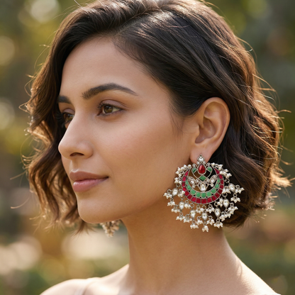 Sangeeta Boochra Royal Red & Green Kundan Chandbali