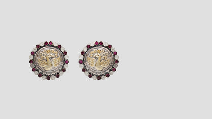Sangeeta Boochra Handcrafted Dual Plated Silver Peacock Motif Stud Earrings
