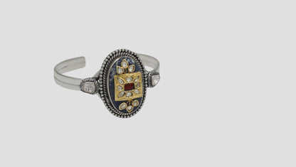 Sangeeta Boochra Silver Statement Bracelet with Blue Stone & Kundan-Inspired Detailing