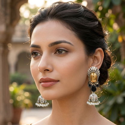 Sangeeta Boochra Classic Dual Plated Gold & Silver Jhumki Earrings