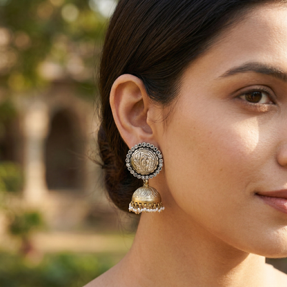 Sangeeta Boochra Handcrafted Dual Tone Floral Jhumki Earrings