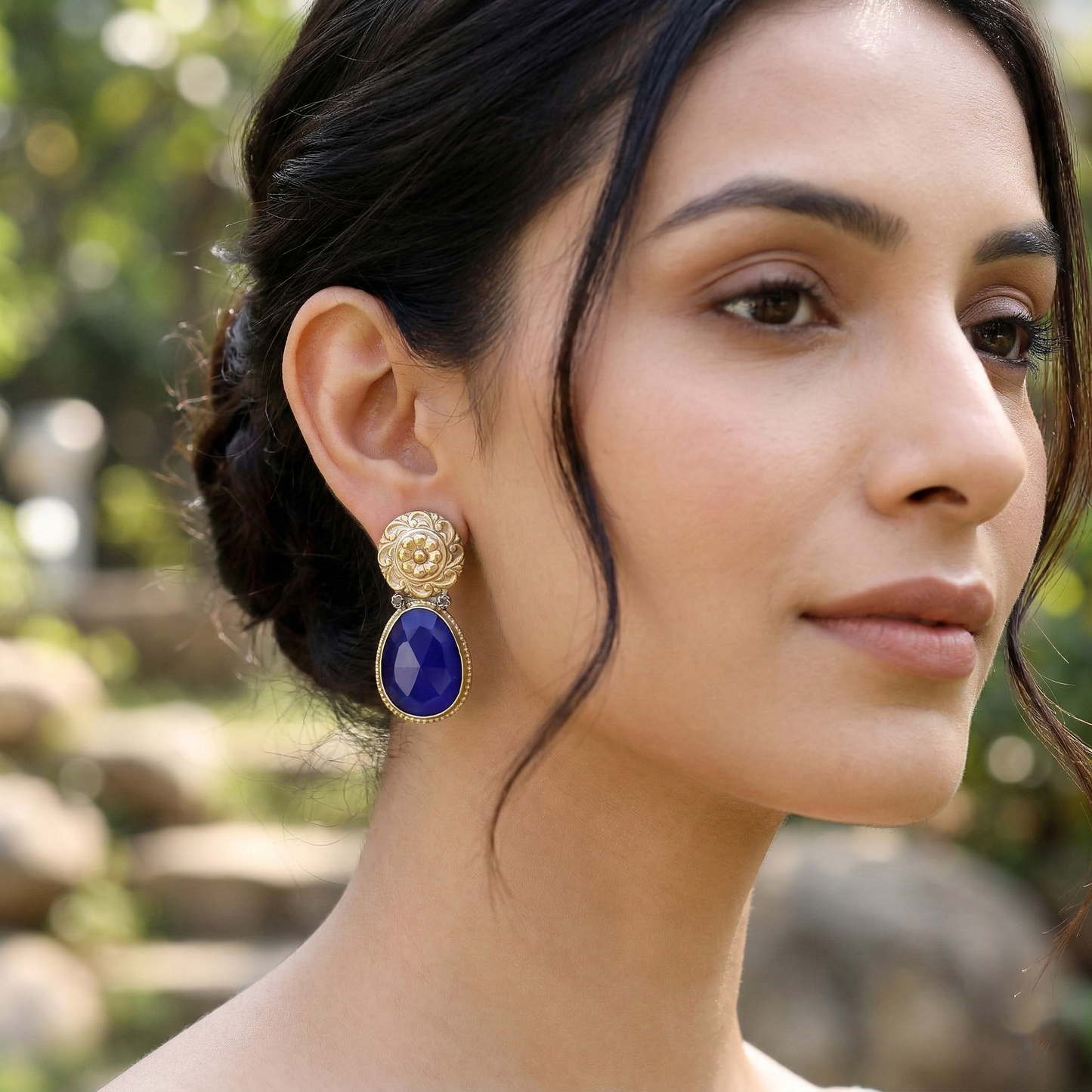 Handcrafted Dual Plated Silver Blue Stone Earrings for Women | Sangeeta Boochra