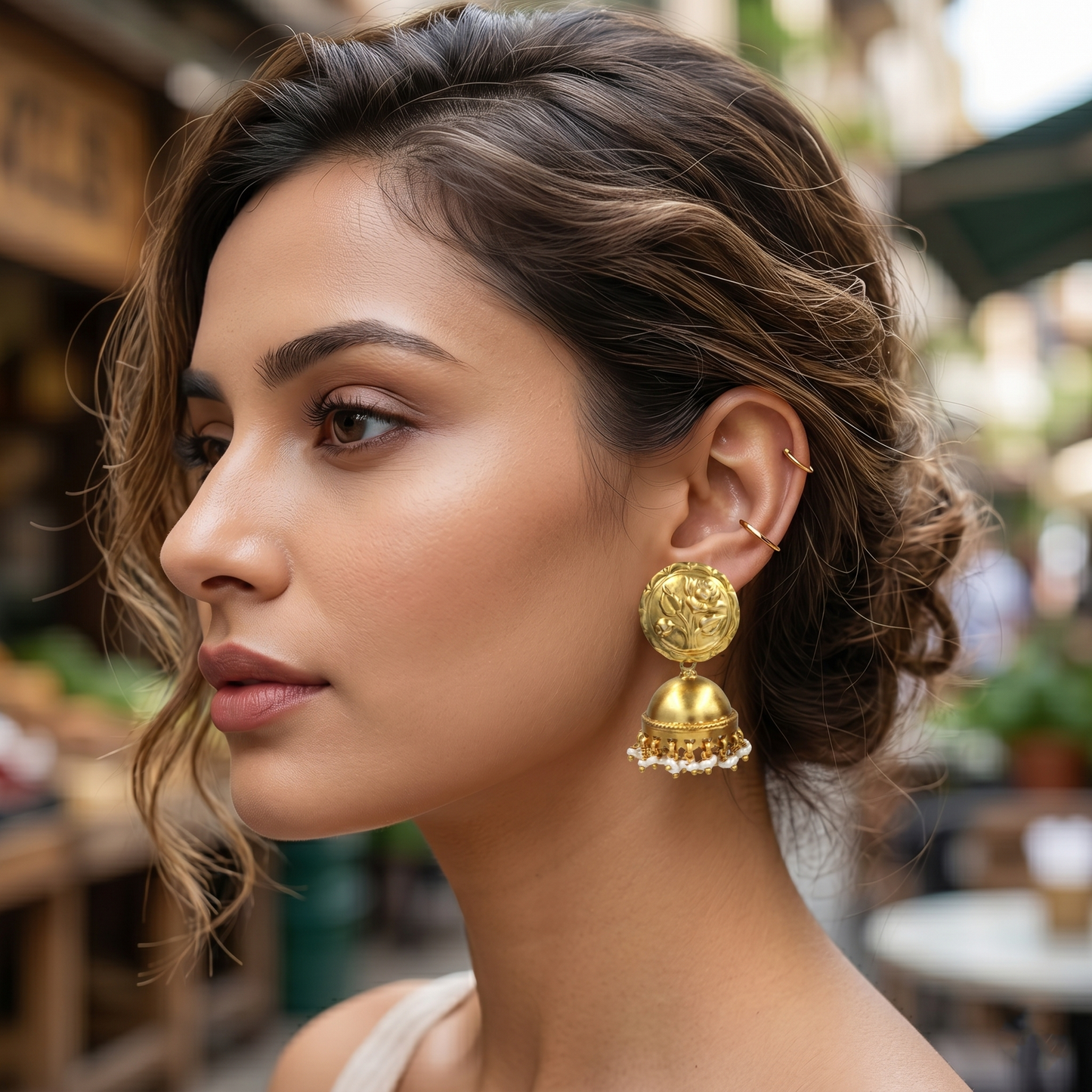 Gold Plated Floral Silver Jhumka Earrings by Sangeeta Boochra
