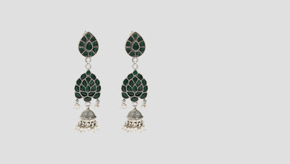 Sangeeta Boochra Green Kundan Jhumka Earrings with Pearl Drops