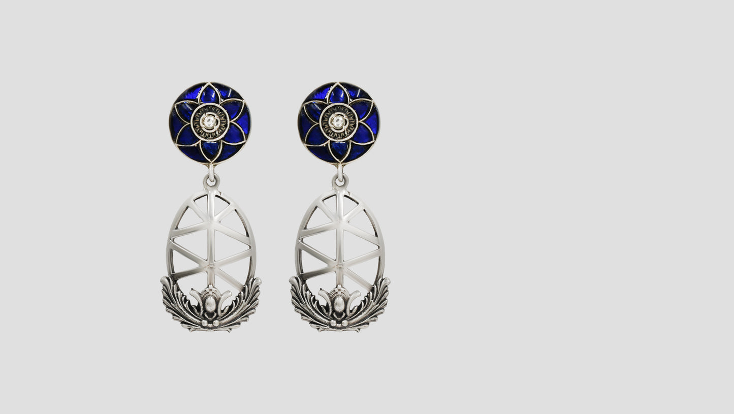 Sangeeta Boochra Blue Floral Silver Drop Earrings