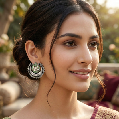 Sangeeta Boochra Heritage Lotus Oxidised Silver Earrings