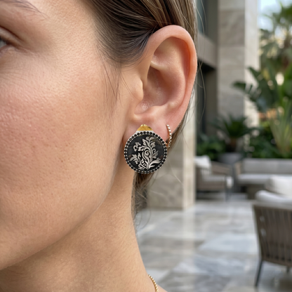 Sangeeta Boochra Handcrafted Oxidised Silver Round Stud Earrings