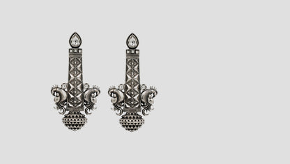Sangeeta Boochra Royal Peacock Design Handcrafted Silver Earrings