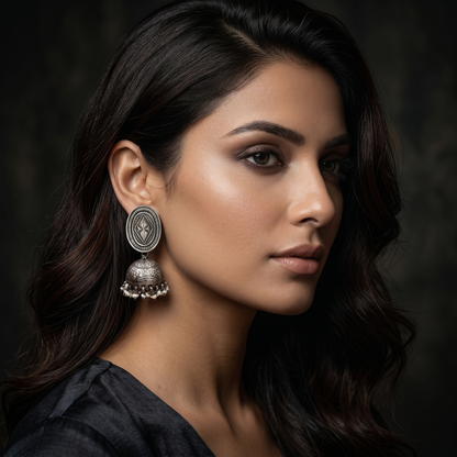Sangeeta Boochra Classic Oxidised Silver Jhumkas