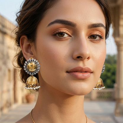 Sangeeta Boochra Dual-Plated Pearl Studded Jhumka Earrings