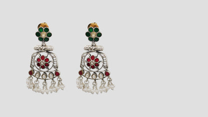 Sangeeta Boochra Handcrafted Sterling Silver Kundan Earrings with Pearl Drops